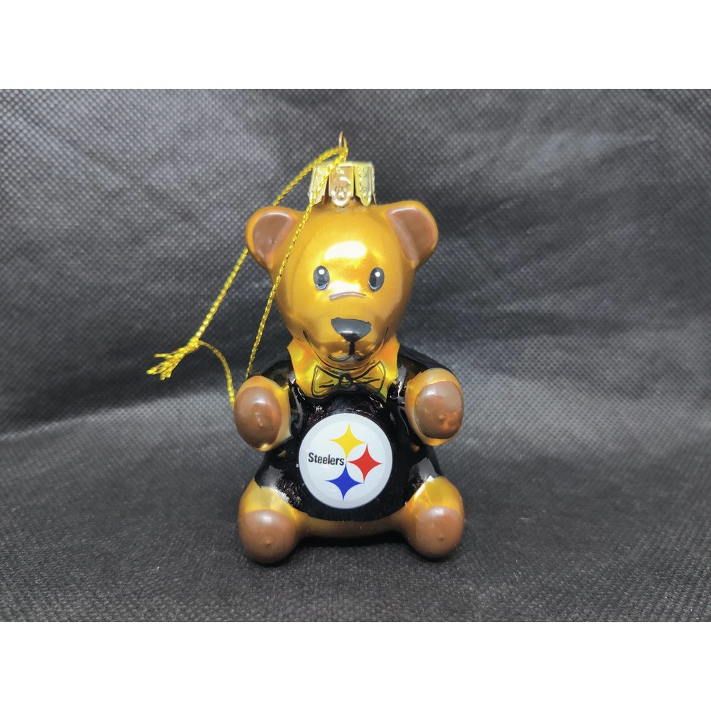 Topperscot Pittsburg Steelers NFL Teddy Bear Glass Christmas Tree Ornament